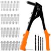 BLOSTM Kit Rivettatrice a Mano con 100 Rivetti in 4 Misure (Arancione) | (2,4mm, 3,2mm, 4mm, 4,8mm) Rivettatrice Manuale, 4 Punte per Rivetti, 4 Punte Trapano per Metallo, Plastica, Riparazioni Auto
