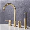 XJTNLB Rubinetto Miscelatore per Vasca da Bagno 4 Fori, Miscelatore Doccia 2 Vie con Doccetta Estraibile Oro Spazzolato