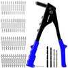 BLOSTM Kit Rivettatrice a Mano con 100 Rivetti in 4 Misure (Blu) | (2,4mm, 3,2mm, 4mm, 4,8mm) Rivettatrice Manuale, 4 Punte per Rivetti, 4 Punte Trapano per Metallo, Plastica, Riparazioni Auto
