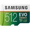 Samsung EVO Select 512 GB microSD 100 MB/s e 90 MB/s, velocità, scheda di memoria Full HD e 4K UHD con adattatore SD per smartphone, tablet, action camera, drone e notebook