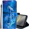 Lonrapa Cover per Samsung Galaxy A35 5G Custodia in PU Pelle Portafoglio per Galaxy A35 5G Fiori Colorati Motivo a Libro Flip Caso con Magnetica TPU Antiurto Protettiva Cover - Lupo Blu