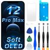 Digi4U Schermo OLED morbido di ricambio per iPhone 12 Pro Max A2412 | FHD COP, True Tone, design sottile e leggero, funzione touch fluida e dissipazione del calore ottimizzata