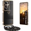 Yutwo Cover Per OPPO Reno 11F 5G con Cordino, Custodia Elettrolitica a Cuore con Tracolla, Antiurto Per Donna - Nero