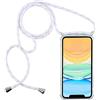 PuYu Zhe Cover Trasparente con Cordino compatibile con Samsung Galaxy A21S Custodia, Case in Clear Silicone,Necklace Regolabile Cellulare Custodia Collana-Argento bianco