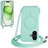 FMPCUON FNPCUON Cover Magnetica Silicone per iPhone 16 Plus con Cordino,Compatibile con MagSafe,Custodia con Laccio Collana Tracolla Collo Sottile TPU Antiurto Protettiva Case con Corda.Menta verde