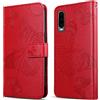 DENDICO Cover per Huawei P30, Portafoglio Custodia in PU Pelle per Huawei P30, Antiurto Cover a Libro con Slot per Carte, Rosso