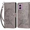 KENHONER Custodia per Motorola Moto G24/G04/G04S Cover, Grigio Farfalla | Portafoglio in Pelle PU Retro, Antiurto Flip, Slot per Schede, Funzione Stand, Chiusura Magnetica