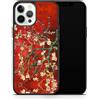 DìMò ART Custodia Cover in Silicone Nero con Retro in Vetro Compatibile con Apple Modello iPhone 16 Vincent Van Gogh Mandorlo in Fiore Red