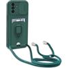 YFSYLL Cover Compatibile con Samsung Galaxy S24 FE con Cordino,Custodia con Cordino Silicone Cover,Protezione Fotocamera,360°Anello Supporto,Porta Carte,Verde Scuro