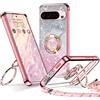 XYZ Cover per Google Pixel 10 Pro XL con Cordino, Oro Rosa | Custodia con Cuore Doppio Anello Stand Lusso Glitter Cellulare, Donne Antiurto Placcato Morbido Protettivo Chiaro