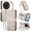 JIUNINE Cover per ZTE Blade A76 5G, Custodia Libro PU Pelle Antiurto Portafoglio Donna, Slot per Carte, Stand Regolabile, Chiusura Magnetica, Motivo Floreale con Foglie in Rilievo, Bianco