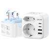 LENCENT Adattatore Presa Ingelese, Spina Tipo G da Viaggio Pieghevole | 2 Porte USB-C & 2 Porte USB-A, Adattatori Presa Schuko EU a UK per Regno Unito, Irlanda, Dubai, Maldive, Scozia
