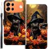 WUACYEAMING Custodia Compatibile con Oppo A7 Pro Max,con Slot Carte PU Pelle Portafoglio Libro Case Antiurto Bumper Motivo Magnetica Flip Protettiva Resistente Gatto di zucca