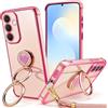 Ptny Cover per Samsung Galaxy S25 FE 5G con Cinturino Amovibile, Cover TPU Morbido Galvanizzato con Anello Cuore Pieghevole 3 Posizioni, Oro rosa