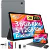 SOLVYXEN 2K Android 16 Tablet, 36GB RAM, 512GB ROM (1TB Espandibile), 4G lte e 5G WiFi, Tablet 10.6 pollici, Octa-Core 2.0GHz, 2000 * 1200FHD, 13MP+8MP, Tablet in offerta con Tastiera etc (Grigio)