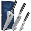 MDHAND Set di coltelli da cucina professionali in acciaio damascato, 67 strati di acciaio damascato, set di coltelli inclusi coltello Santoku e coltello da cucina e coltello da frutta con bella