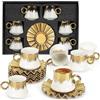 Loxiia Set di 12 tazze da caffè turchi e piattini, 105 ml, tazza da caffè in porcellana, tazza da caffè in ceramica con bordo e piattini impilabili, ideale per espresso, tè, latte (oro nero)