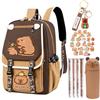 CYGMRFH Capybara Zaino con Astuccio, Penne Cancellabili, Marrone 2