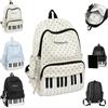 Generic Polka Dot Piano Backpack,Cute Dot Music Theme Backpack with Pendant，White | Music Themed Polka Dot Backpack, High-Capacity Novelty School Backpack with Star Keychain Polka Dot,Lightweight,Padded Straps
