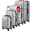 MONZANA® Set di Valigie 4pz ABS Rigide Trolley Bagaglio Viaggio Lucchetto Rotelle Argento Grigio