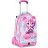 PRESTIGE & DELUXE Trolley Scuola Jack 8 Ruote con zaino staccabile Heart Buddy Gattino Tigrotto, 3 in 1 per Scuola primaria Bambina