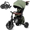Qplay Triciclo Evolutivo COMFO MAX 6 in 1 | Triciclo Bebe 1 anno pieghevole in alluminio con seduta a 360°, reclinabile e capottina - per neonati da 10 a 72 mesi (verde)