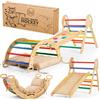 Goodevas 5-in-1 Telaio da Arrampicata per Bambini - Scala a Triangolo, Arco, Balance Board e Cuscino, Set Montessori, Palestra in Legno per Bambini da 1 a 3 Anni (Arcobaleno)