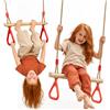 Goodevas Asta trapezoidale con anelli da ginnastica per bambini, altalena in legno, pino massiccio e corde robuste, altezza regolabile 110-198 cm, per interni ed esterni, facile da montare (rosso)
