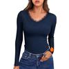 Crewhpo Maglietta Donna Slim Fit Scollo a V Pizzo Tinta Unita Basic