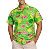 King Kameha Camicia Hawaiana Uomo Maniche Corte, Flamingo Melon, Verde, 6XL
