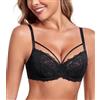 Lemorosy Reggiseno Donna Sexy Pizzo con Ferretto Senza Imbottito | Doppio Strato Strass Push up Spalline Lucide Regolabili Scollo V Elegante Tessuto traspirante Adatto per appuntamenti