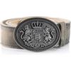 Schöneberger Trachten Couture Cintura da uomo in pelle con fibbia bavarese/stemma, cintura in vera pelle per Oktoberfest, grigio scuro anticato, Bundweite 125 (58-60)