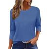 Onsoyours Maglietta Donna Manica a 3/4 Girocollo Tshirt Estiva Maglia a Maniche Tre Quarti Casual Top Basic T-Shirt con Split A Blu Scuro L