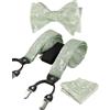 Alizeal Set da uomo con papillon da annodare e regolabile, motivo floreale Paisley, fazzoletto quadrato e bretelle con 6 clip elastiche a Y, Verde salvia, Taglia unica