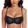 Lemorosy Reggiseno Donna Balconcino Pizzo con Ferretto Push-up(Nero,3A)