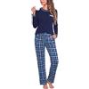 Irdcomps Pigiama Donna Invernale Cotone Pigiami da Donna Invernali Leggero Lungo Set Due Pezzi Maniche Lunghe Scollo Tondo Scozzesi con Tasche