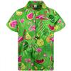King Kameha JK-Funky Camicia-Hawaiana Uomo Manica-Corta Elegante Festa della Frutta Melone Fenicottero Unisex