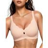 Bresdk Reggiseno Donna Push Up Senza Ferretto Tessuto Comodo Lingerie Senza Cuciture Design Scollo a V Profondo Traspirante Morbido, Nudo, M