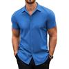COOFANDY Camicia Uomo Manica Corta Estiva Business Casual Tinta Unita vestibilità Regolare Oceano Blu XXL