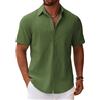 COOFANDY Camicia da Uomo a Maniche Corte Camicia Estiva in Lino Camicie in Cotone con Taschino Camicie a Maniche Corte da Spiaggia Casual Vacanze Verde Militare M