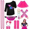 WILDPARTY Completo anni '80 completo da donna, t-shirt, tutù, marsupio, fascia per capelli, orecchini, collana, guanti a rete, abbigliamento anni '80 costume neon accessori festa a tema carnevale donna