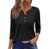 Onsoyours Maglietta Donna Manica a 3/4 Scollo a V Bottoni Tshirt Estiva Maglia a Maniche Tre Quarti Casual Top Basic T-Shirt