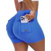 STARBILD Pantaloncini Sportivi Donna con Tasche, Scrunch Leggins Corti Vita Alta Push Up, Booty Shorts per Palestra Fitness Yoga, 11.5cm Inseam V Cross - Blu XL