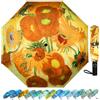 Ucrinei Ombrello pieghevole Van Gogh, da viaggio, con motivo "Notte stellata", apertura e chiusura automatiche, compatto e portatile, leggero e ripiegabile, per donne e uomini (Girasoli)