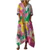 Generico Vestito Donna Elegante con Taschen Abito Estivo Boho Chic Vestito Lungo Cerimonia Caftano Copricostume Mare Maxi Abito Fluido Leggero Traspirante Taglie Forti Vacanza Casual (A22,XXL)