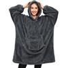 Tuopuda Felpa Donna Oversize Sweatshirt Maglione Pigiama Coperta con Cappuccio Manica Lunga Felpa in Pile Regalo Donna Natale Felpone Felpata Calda Taglia Unica, Grigio