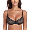 Lemorosy Reggiseno Donna Sexy Mezza Coppa in Pizzo con Ferretto Balconcino Rete Trasparente Non Imbottito Bralette (Nero,1C)