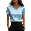 Generic Bluse Raso Donna,Maniche Corte,Collo A V,Dettaglio Bottoni Perla | Abbigliamento Ufficio Elegante Casual | Setoso Leggero Ampio Antirughe Comodo