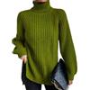 Edelaura Maglione da Donna a Maniche Lunghe Collo Alto con Spacco Laterale Monocromo Elegante in Maglia a Costine Caldo Invernale Ampio Maglione a Uncinetto Elasticizzato Spesso Casual
