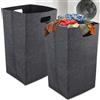 GBKDQQ Cesto portabiancheria 60 l, 2 pezzi, in feltro sottile e pieghevole, per camera da letto, bagno, cucina e soggiorno, grande cestino, grigio scuro